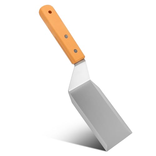 KQDRAVINE Pfannenwender Edelstahl mit Holzgriff 11 x 2,8 Zoll Grillwender, Hitzebeständiger Küchenschaber Gemüseschaufel Robuster Metallspatel für Grillen, Burger, Braten und ACKüche, Silberfarben