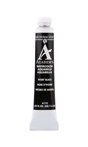 Grumbacher Academy Watercolor Paint, 7.5ml/0.25 Ounce, Ivory Black (A115)