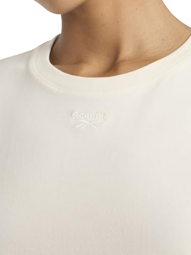 Reebok Women’s Embroidery Hit All Short Sleeve Crewneck T-Shirt, Oversized Fit, Lightweight Stretch Cotton Fabric, Alabaster, Large - image 4