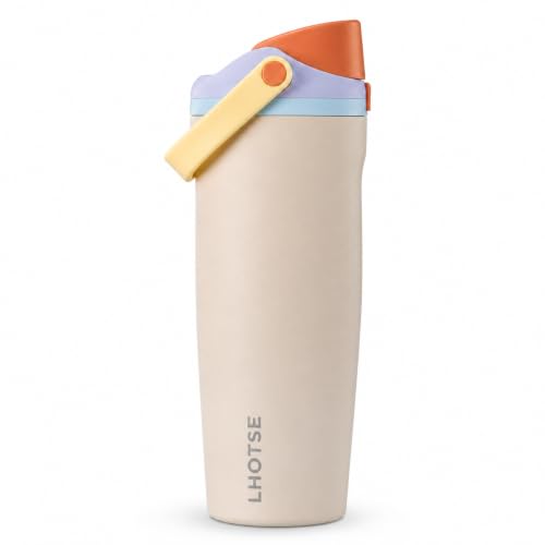 Image of LHOTSE FreeSip Gym Water Bottle with Straw & Spout | Leakproof Stainless Steel Sports Bottle for Workout, Fitness Training & Exercise Hydration (Pastel Yellow, 900 ml)
