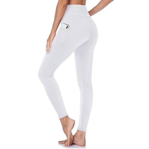 GAYHAY Leggings with Pockets for Women - High Waisted Tummy Control Workout Yoga Pants for Gym Running Large-X-Large White