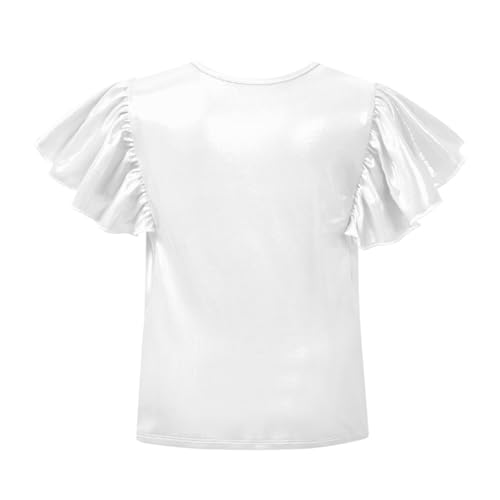 Image of Mirawise Girls Shirts Metallic Tops Clothes Tshirt Ruffle Short Sleeve Tee Size 6-14