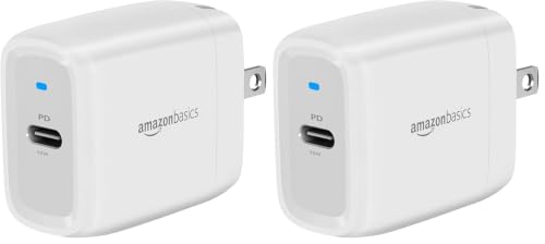 Image of Amazon Basics 30W One-Port GaN USB-C Wall Charger with Power Delivery PD for Tablets & Phones (iPhone 16 /15 /14 /13 /12 /11 /X, iPad, Samsung, More), Non-PPS, White (Pack of 2)