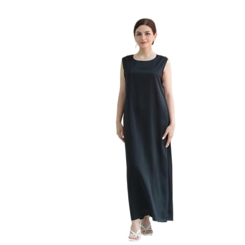 SYANKANGXIAO Ramadan Afrian Inner Under Dress for Women Dubai Abaya Turkey Muslim Sleeveless Long Slip Dress Black