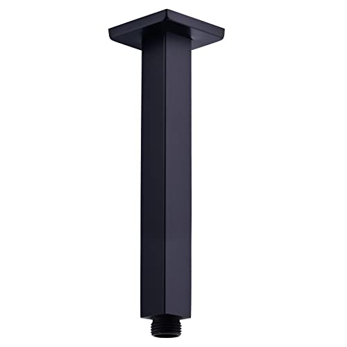 Shower Arm With Flange Ceiling Mounted 8 Inch Square Extension Pipe For Overhead Rainfall Shower Head, Solid Stainless Steel,Matte Black #TOP15