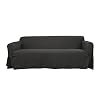 SureFit Farmhouse Basketweave Faux Linen Sofa Slipcovers, Couch Cover One Piece Design and Straight Skirt, Removable and Machine Washable Sofa Cover, Charcoal