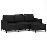 CIOURSTO Ledersofa 3-Sitzer, mit Hocker, Kunstleder, Modernes Design, Stabil, Bequemes Sitzerlebnis, Vielseitiger Hocker (Schwarz)