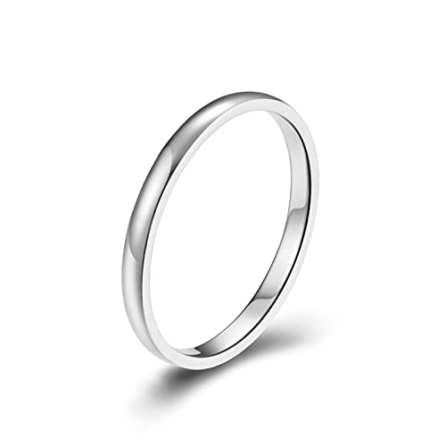 Lieson Womens Wedding Ring Silver, Stainless Steel Rings for Women Simple Thin 2MM Stackable Ring Size N 1/2