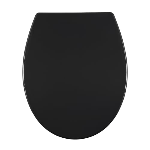 AQUALONA® Premium Thermoplastic Toilet Seat - Soft Close - Hardwearing Seat with One Button Hinge Release - Oval Shaped - Click, Lift & Clean Technology - Top and Bottom Fittings (Black - Oval Shape)