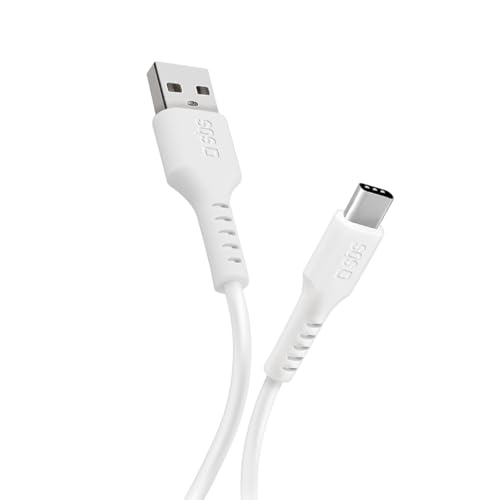 SBS Cable USB-A a USB-C – Carga rápida y transferencia de datos 480 Mbit/s – Antienredos, compatible con smartphones, tabletas, longitud 1 metro, blanco