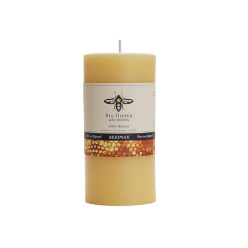 Big Dipper Wax Works Large Beeswax Pillar Candle, Hand-Poured 100% Pure Beeswax with Cotton Wick, Unscented Clean Burn with Natural Honey Aroma, Long-Lasting 90-Hour Burn, 3' x 6'