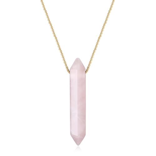 Collier Long Pendentif Colonne Hexagonale Pierre pour Robe d'Été