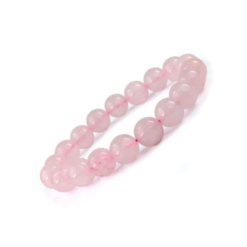 Crystal Agate Rose Quartz Stretch Bracelet - Pink Beaded Crystal for Heart Chakra, Balance, Calm, Meditation, Yoga & Spiritual Reiki Gift for Men and Women