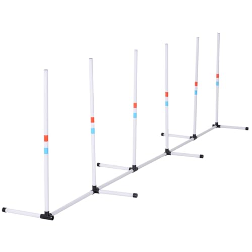 Caviresta Dog Weave Pole Agility Equipment – 6 Adjustable PE Poles (1in), 129in Max Length, White, Space-Saving Foldable Build, Includes 600D Oxford Storage Bag
