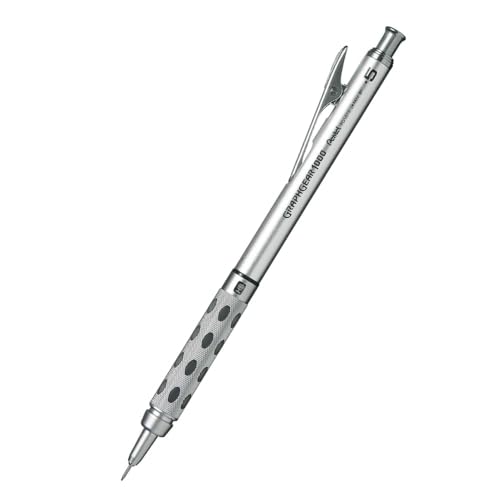 Image of Pental Graph Gear 1000 0.5 Mm Mechanical Drafting Pencil | Metal Clip With Retractable Mechanism | Dual Metal & Rubber Grip | Pack Of 1 | Silver & Black (PG 1015)