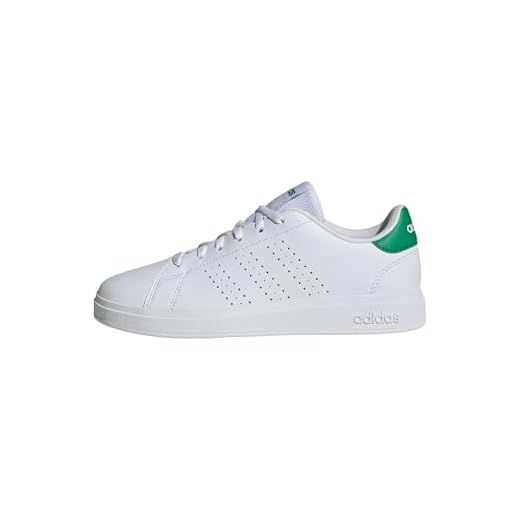 adidas Mixte Advantage 2.0 Shoes Junior Chaussures Basses Non liées au Football, Cloud White/Cloud White/Green, 38 2/3 EU