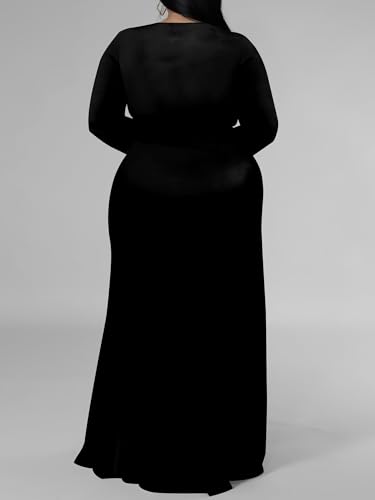 Image of PinkPatty Women's Plus Size Long Sleeve Maxi Dress Casual V Neck Slit Tie Waist Wrap Dresses for Party Cocktail