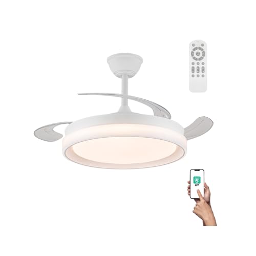wonderlamp Ventilador LED con aspas plegables Nestera Evo Blanco CCT 3000-4000-6000K, Intensidad Regulable 72W, Silencioso con mando a distancia y APP