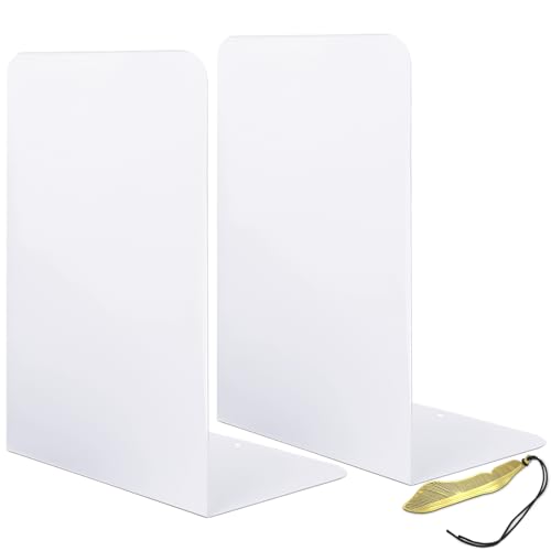 Qualsen Sujeta Libros Estanteria Sujetalibros Originales Blanco Soporte Libros Separador De Libros 2 Unidades Aguanta Libros Separador Libros para Escritorio Hogar Biblioteca
