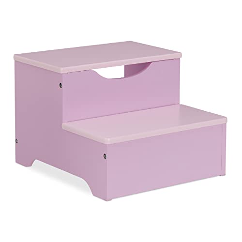 Relaxdays Taburete Infantil, Banqueta con 2 Escalones, 25 cm de Alto, Baño, MDF, Peldaño Lavabo Niños, Lila/Rosa, Tablero de Fibras