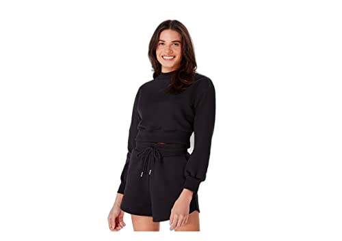 Blusão Básico De Moletom Feminino Cropped Em Algodão Preto XXG