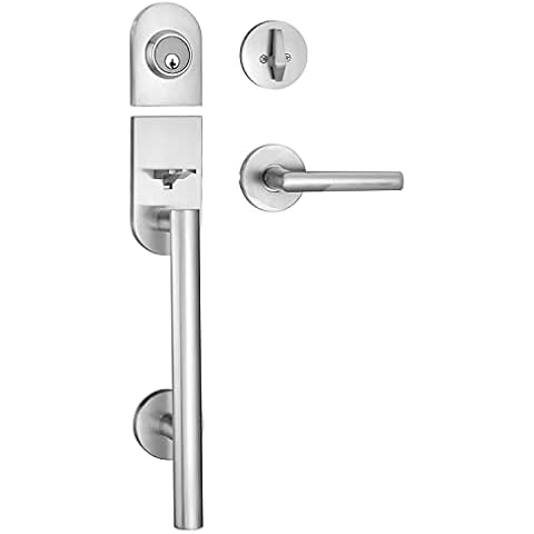 Berlin Modisch HandleSet Front Door Entry Handle and Deadbolt Lock Set Sleek Round Lever and Single Cylinder Deadbolt Heavy Duty - Satin Nickel Finish Cover