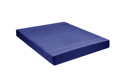 Image of Los Angeles Foldable Three Seater Sofa Cum Bed, Sofa Bed 5 X 6 Feet Jute Fabric Washable Cover- Including Three Cushion Perfect for Living Room - Blue Color