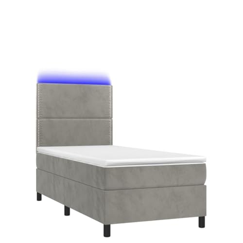 Genérico Wenjingqi Cama Box Spring colchón y LED Terciopelo Gris Claro 90x190 cm, Gris 3136035