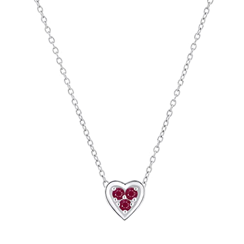Dazzlingrock Collection Round Ruby 3 Stone Past, Present, Future Minimalist Slider Heart Pendant with 18 Inch Gold Chain for Women, Available in 18K Solid Gold