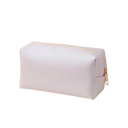 Necessaire Feminina de Couro PU Compacta – Estojo de Maquiagem, Viagem e Cosméticos (Off White Perolado)