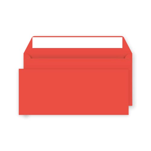 DL Coloured Envelopes for Greeting Cards Wedding Invitations Crafts Business Office 110mm x 220mm - Pack of 25 Envelopes (Red Peel & Seal)