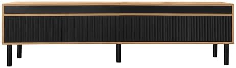 BTM TV Table, TV Stand Cabinet with 4 Doors and Fine Texture, Black and Wood Color, 170x38x47cm