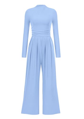 PRETTYGARDEN Jumpsuits For Women Dressy Fall Fashion Clothing 2025 Long Sleeve Mock Neck Date Night Rompers Business Outfits