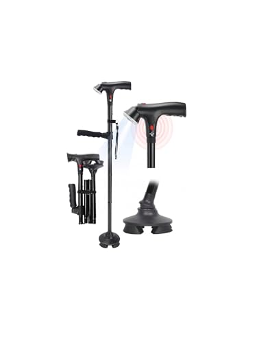 Walking Cane for Men & Women, 3-in-1 Folding Cane with Alarm and Light, Adjustable, Collapsible Walking Stick for Seniors Balance with a Second Handle, Tailored for 5'7' to 6'3'