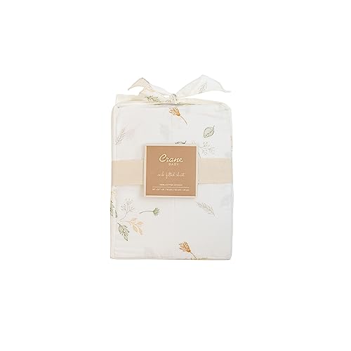 Image of Crane Baby Crib Sheets Neutral, 100% Cotton Crib Sheets Girl or Boy, Dainty Leaf Pattern, Crib Bedding, 28 inch x 52 inch x 9 inch, Fits Standard Mattress, Neutral Nursery Decor, AZO-Free Dyes for Sensitive Skin