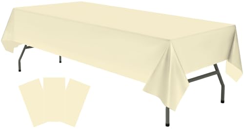 Plastic Ivory Tablecloths 3 Pack Cream Disposable Table Covers 54" x 108" Milky White Table Cloths for Bridal Shower Parties Picnic Engagements Weddings Birthdays, Fits 6 to 8 Foot Rectangle Tables