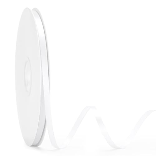 KINGLAKE White Satin Ribbon - 1/4 Inch x 100 Yards Thin White Ribbon for Gift Wrapping Bouquets White Thin Ribbon for Crafts Gift Tags Bridal Shower Baby Shower Birthday Christmas Decor