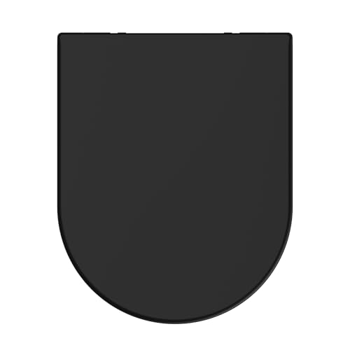 AQUALONA® Luxury Duroplast Toilet Seat – Oval Shaped, Soft Close - Ceramic Appearance - One Button Hinge Release for Quick Cleaning, Easy Install (Black - D Shape) option