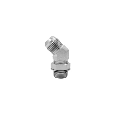 Image of 6802-12-12-NWO Hydraulic Hose Adapter Fitting 3 /4 inch Male JIC 37Flare (1-1 /16 inch-12UNF)x3 /4 inch Male Adjustable Nut O-Ring Boss (1-1 /16 inch-12UNF) 45 Elbow SAE Pipe Joints Connector Carbon Steel