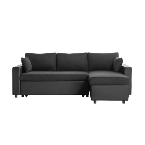 LOUNGITUDE - Canapé d'angle réversible, Convertible en Simili et Microfibre avec Coffre - Noir -...