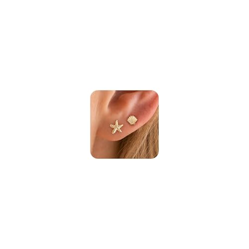 HANLI Étoile de Mer Boucles D'oreilles Femme Plaqué 18K Or Ladies Plage d'été Hypoallergénique Bijoux Cadeaux Pour Femmes