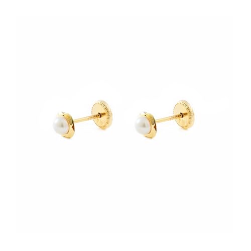 Pendientes de oro de trébol para bebé Mondepetit con perla 3