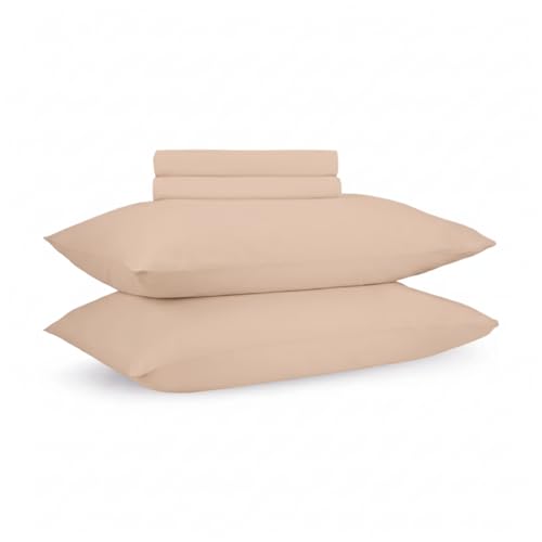 Image of 100% Cotton Queen Size Fitted Bedsheet Set (80x60 inches) with 2 Pillow Covers (18x27 inches) - Percale Weave, Soft & Breathable | (Blush Pink)