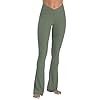 Sunzel Mini Flare Leggings for Women V Crossover Mid Rise Workout Flared Yoga Pants with Tummy Control and Wide Leg 34" Ash Green Medium