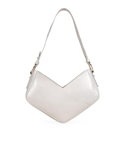 BOSANOVA Bolso de Hombro pequeño para Mujer con Forma de U y asa de Hombro con argollas metálicas. Cierre con Doble Cremallera. Beige U