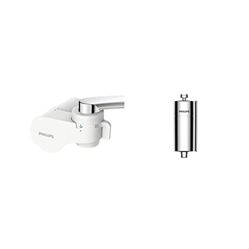 Philips AWP3754 X-Guard On Tap Wasser-Filter & AWP1775CH Inline-Duschfilter, KDF-Filtersystem gegen Rest-Chlor, Bakterien, Verunreinigungen, Wasser-Filter für Bad und Dusche, Chrom