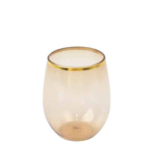 Balsa Circle 12 Gold with Gold Rim 12 oz Disposable Plastic Stemless Wine Glasses Wedding Party Events Reception Home Decorations