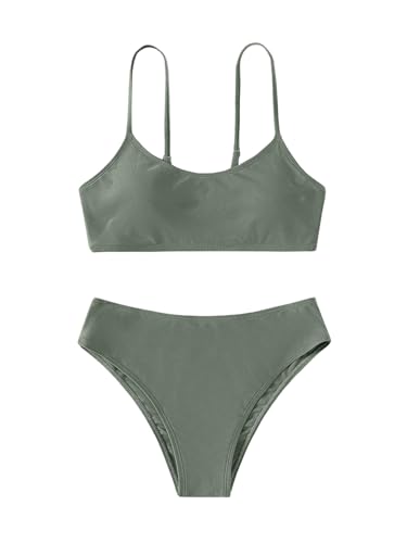 Image of SHENHE Girl's 2 Piece O Ring Bikini High Waisted Spaghetti Strap Cute Swimsuit Bathing Suit