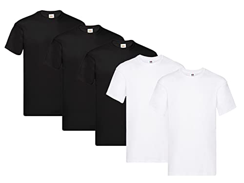 Fruit of the Loom Original - Camiseta Manga Corta para Hombre (Pack de 5 Unidades) - 3 Negro/2 Blanco - Talla M