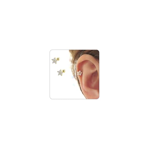 Flower Cartilage Earring CZ Stud Mini Earrings Small Tragus Earring Dainty Barbell Ear Helix Conch Rook Piercing for Women